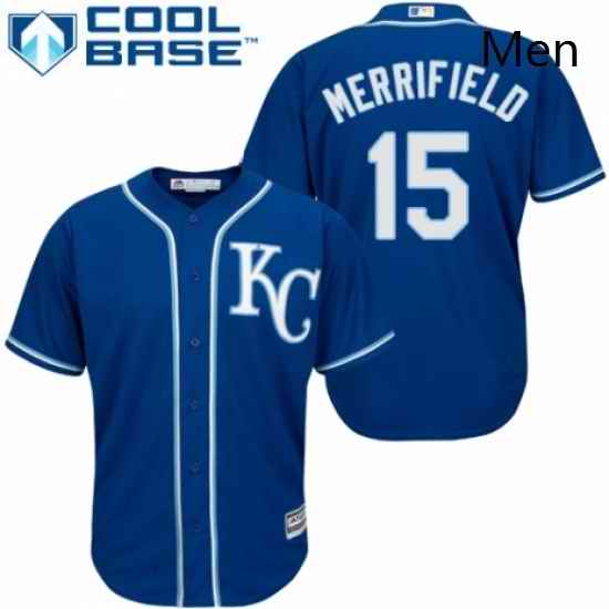 Mens Majestic Kansas City Royals 15 Whit Merrifield Replica Blue Alternate 2 Cool Base MLB Jersey